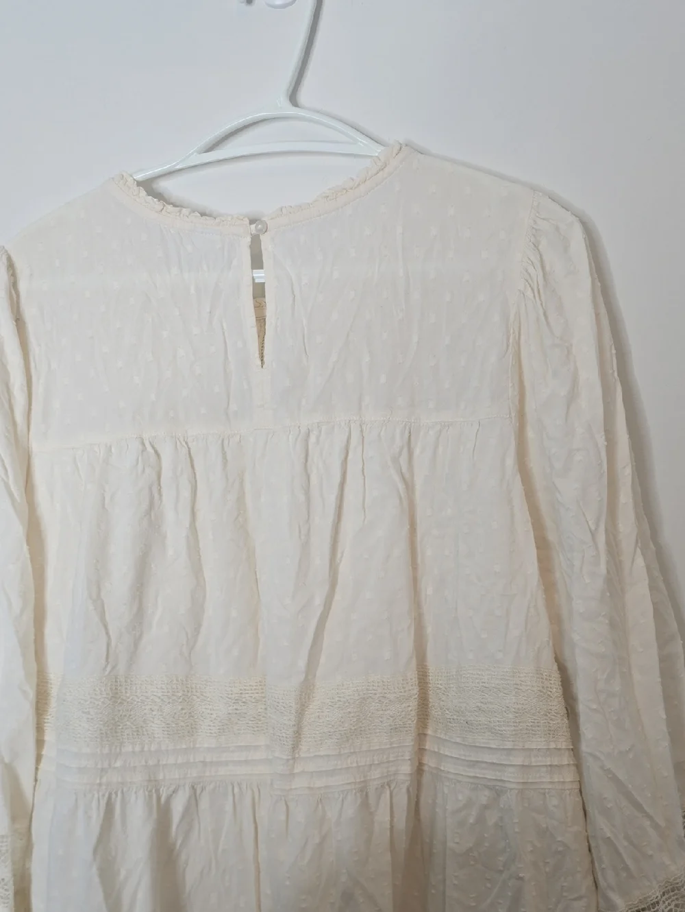 Old Navy Cream Long-Sleeve Lace Tiered Cottagecore Dress - Picture 9 of 10